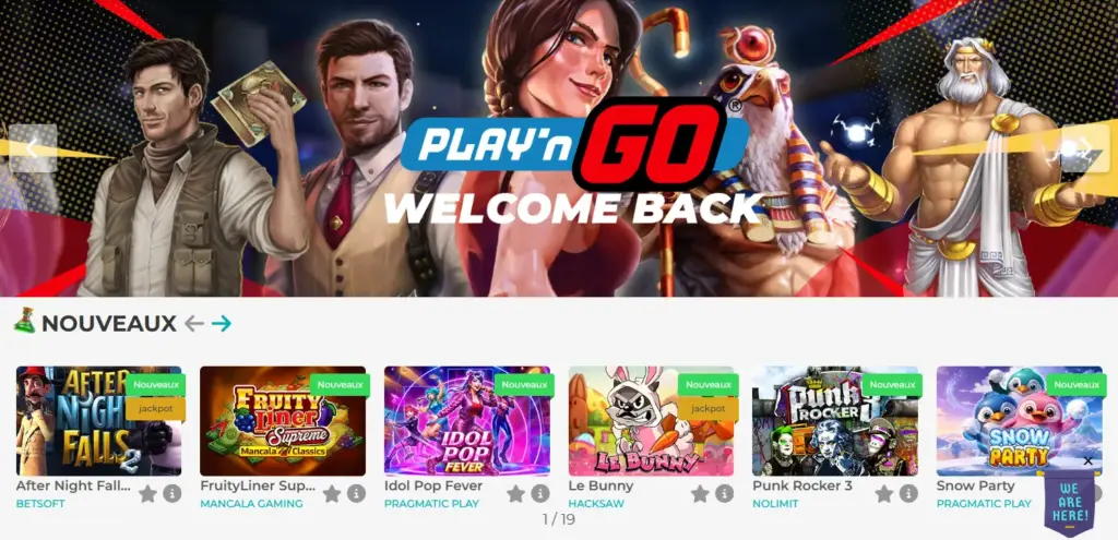 Interface casino en ligne Merlin Casino jeux et paris