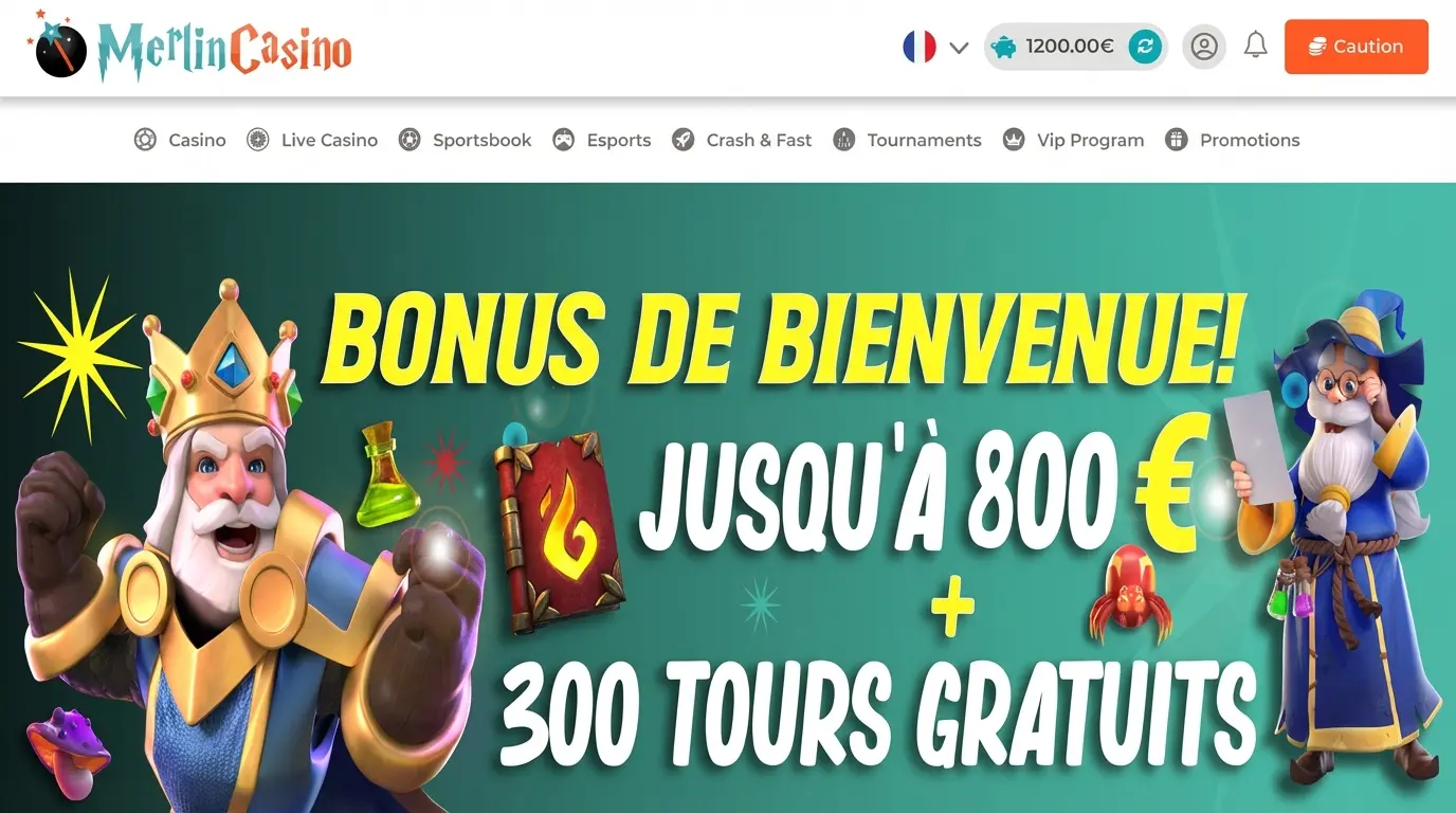 Bonus de bienvenue Merlin Casino jusqu’à 800€ et free spins